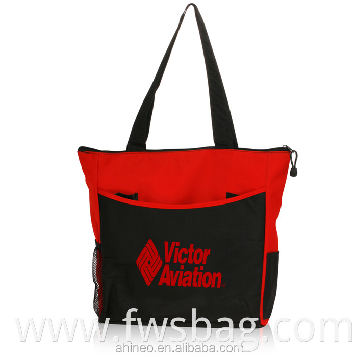 Wholesale Custom Recycled Trade Show 600 Denier Polyester Canvas Tote Bag With Outside Pockets